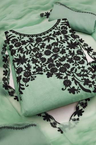 green georgette multi work unstitched dress material