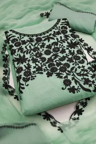green georgette multi work unstitched dress material
