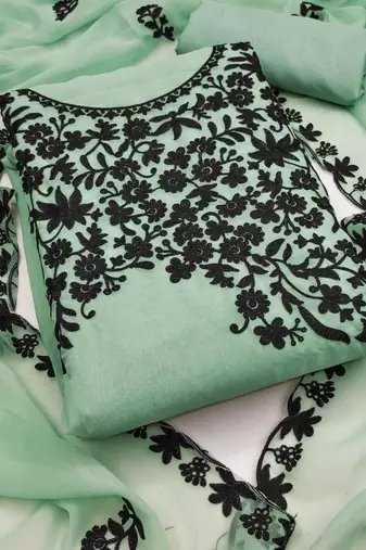 green georgette multi work unstitched dress material