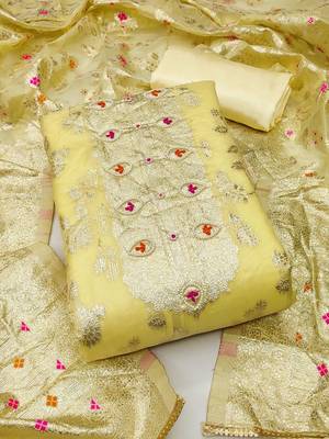 ethnic motifs woven design beads and stones unstitched dress material 2
