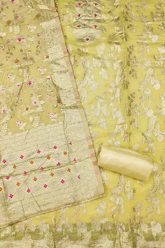 ethnic motifs woven design beads and stones unstitched dress material