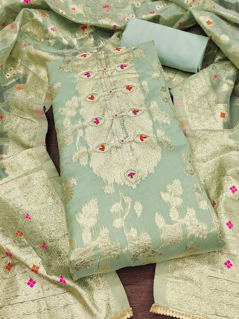 floral woven design unstitched dress material