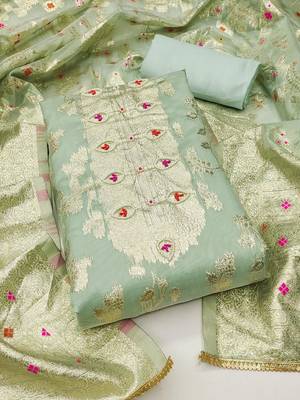 floral woven design unstitched dress material 2