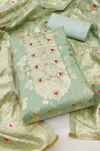 floral woven design unstitched dress material