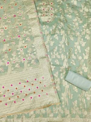 floral woven design unstitched dress material 3