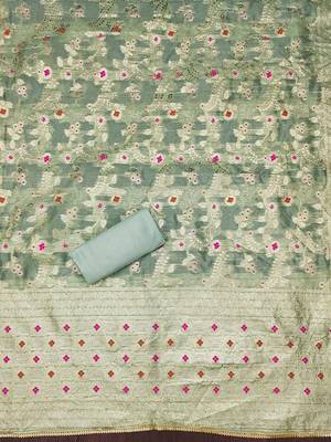 floral woven design unstitched dress material 4