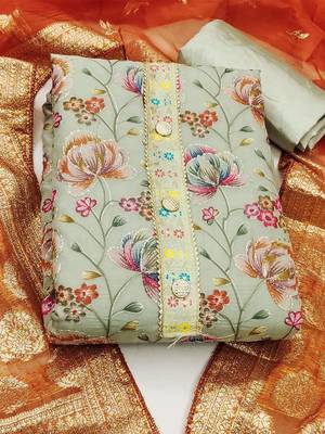 floral embroidered sequinned unstitched dress material 2