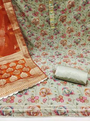 floral embroidered sequinned unstitched dress material 3