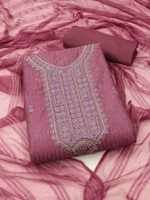 floral embroidered sequinned unstitched dress material 1