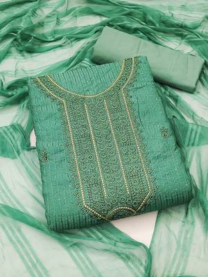 floral embroidered sequinned unstitched dress material 1