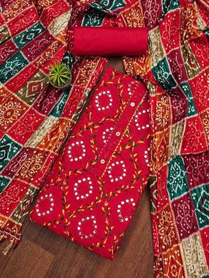 ethnic motifs embroidered mirror work bandhani unstitched dress material 1