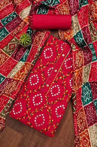ethnic motifs embroidered mirror work bandhani unstitched dress material