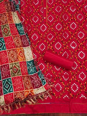 ethnic motifs embroidered mirror work bandhani unstitched dress material 3