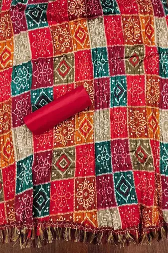 ethnic motifs embroidered mirror work bandhani unstitched dress material