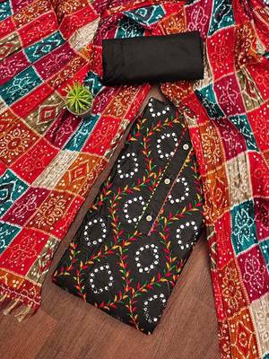 ethnic motifs embroidered mirror work bandhani unstitched dress material 1