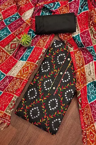ethnic motifs embroidered mirror work bandhani unstitched dress material