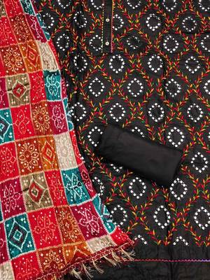ethnic motifs embroidered mirror work bandhani unstitched dress material 3