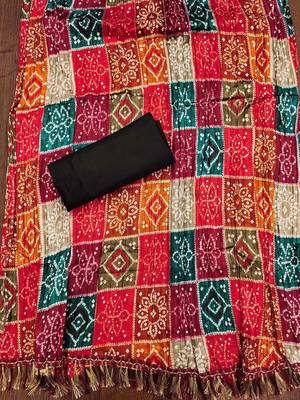 ethnic motifs embroidered mirror work bandhani unstitched dress material 4