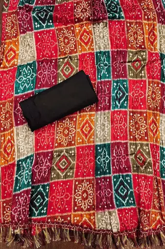 ethnic motifs embroidered mirror work bandhani unstitched dress material