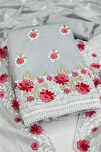 floral embroidered unstitched dress material