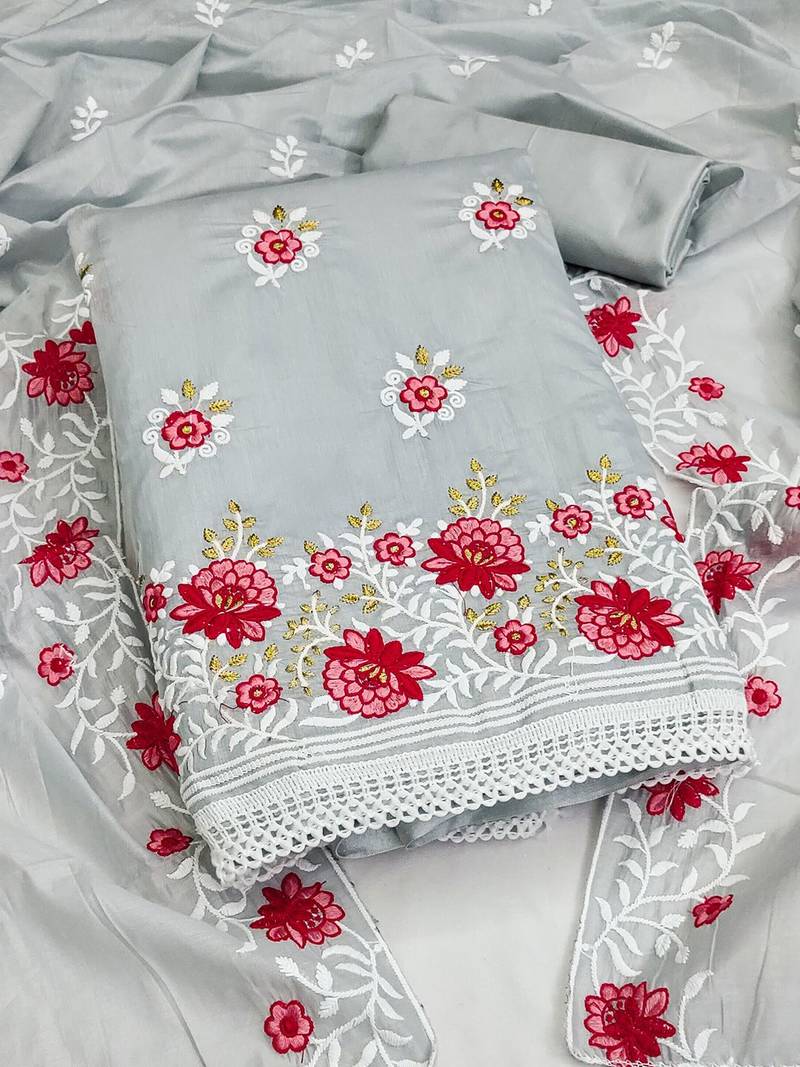 floral embroidered unstitched dress material