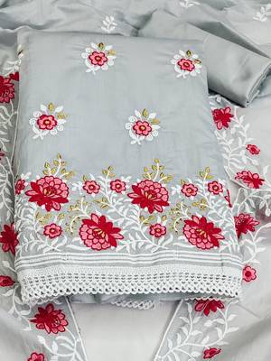 floral embroidered unstitched dress material 2