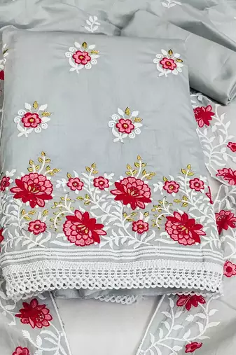 floral embroidered unstitched dress material