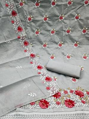floral embroidered unstitched dress material 4
