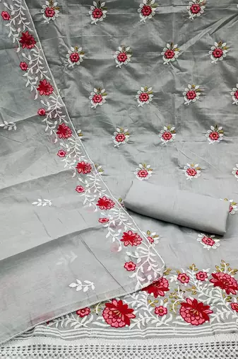 floral embroidered unstitched dress material
