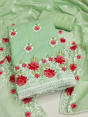 floral embroidered zari unstitched dress material 1