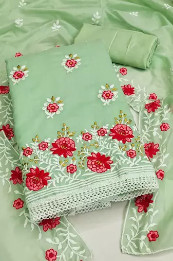 floral embroidered zari unstitched dress material