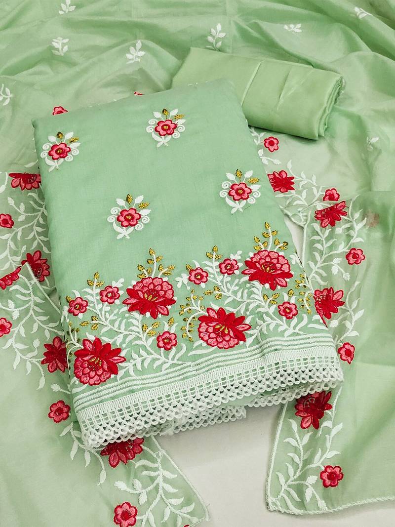 floral embroidered zari unstitched dress material