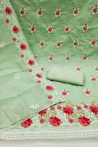 floral embroidered zari unstitched dress material