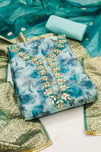 embroidered organza unstitched dress material