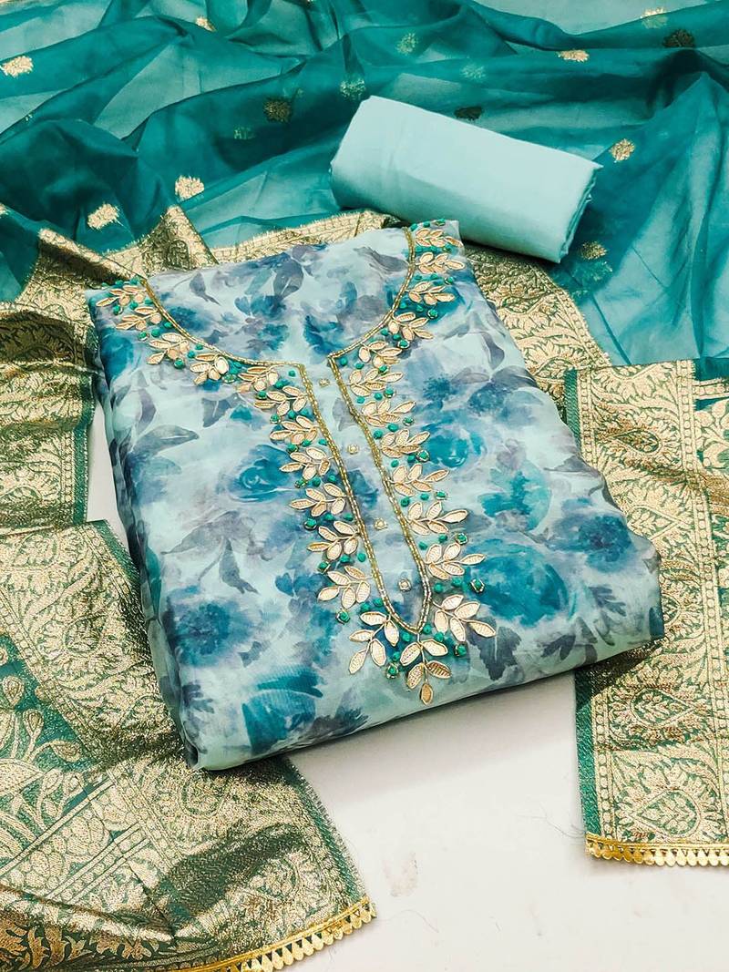 embroidered organza unstitched dress material