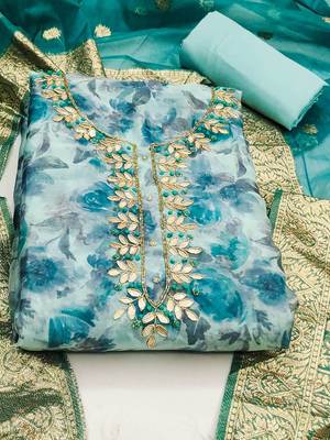embroidered organza unstitched dress material 2