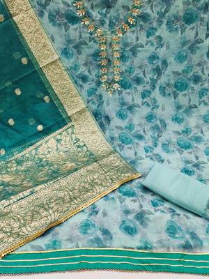 embroidered organza unstitched dress material 3