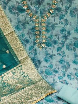embroidered organza unstitched dress material 4