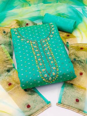 polka dot woven design stones & beads unstitched dress material 1