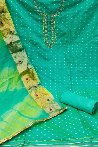 polka dot woven design stones & beads unstitched dress material