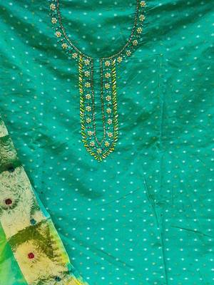 polka dot woven design stones & beads unstitched dress material 4