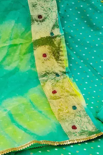 polka dot woven design stones & beads unstitched dress material