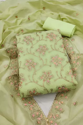 floral embroidered art silk unstitched dress material