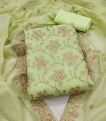 floral embroidered art silk unstitched dress material