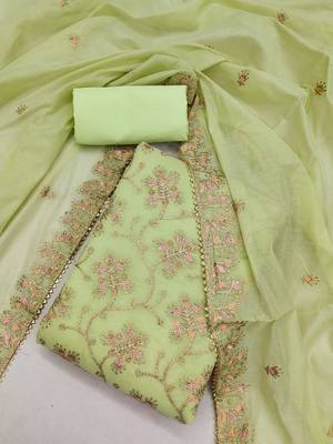 floral embroidered art silk unstitched dress material 2