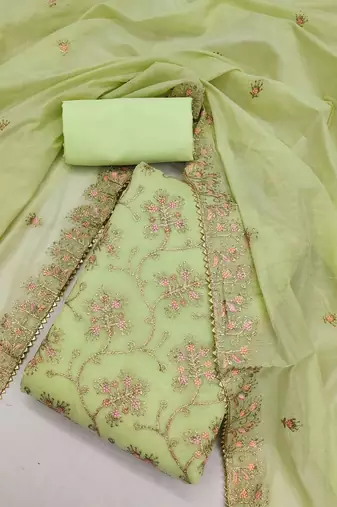 floral embroidered art silk unstitched dress material