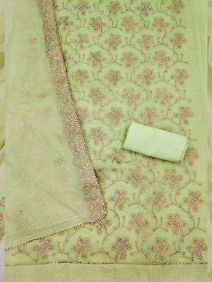 floral embroidered art silk unstitched dress material 3