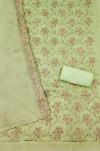 floral embroidered art silk unstitched dress material