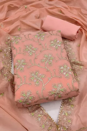 floral embroidered art silk unstitched dress material