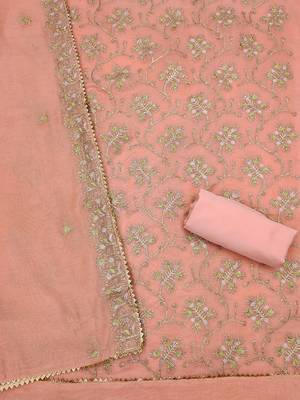 floral embroidered art silk unstitched dress material 3